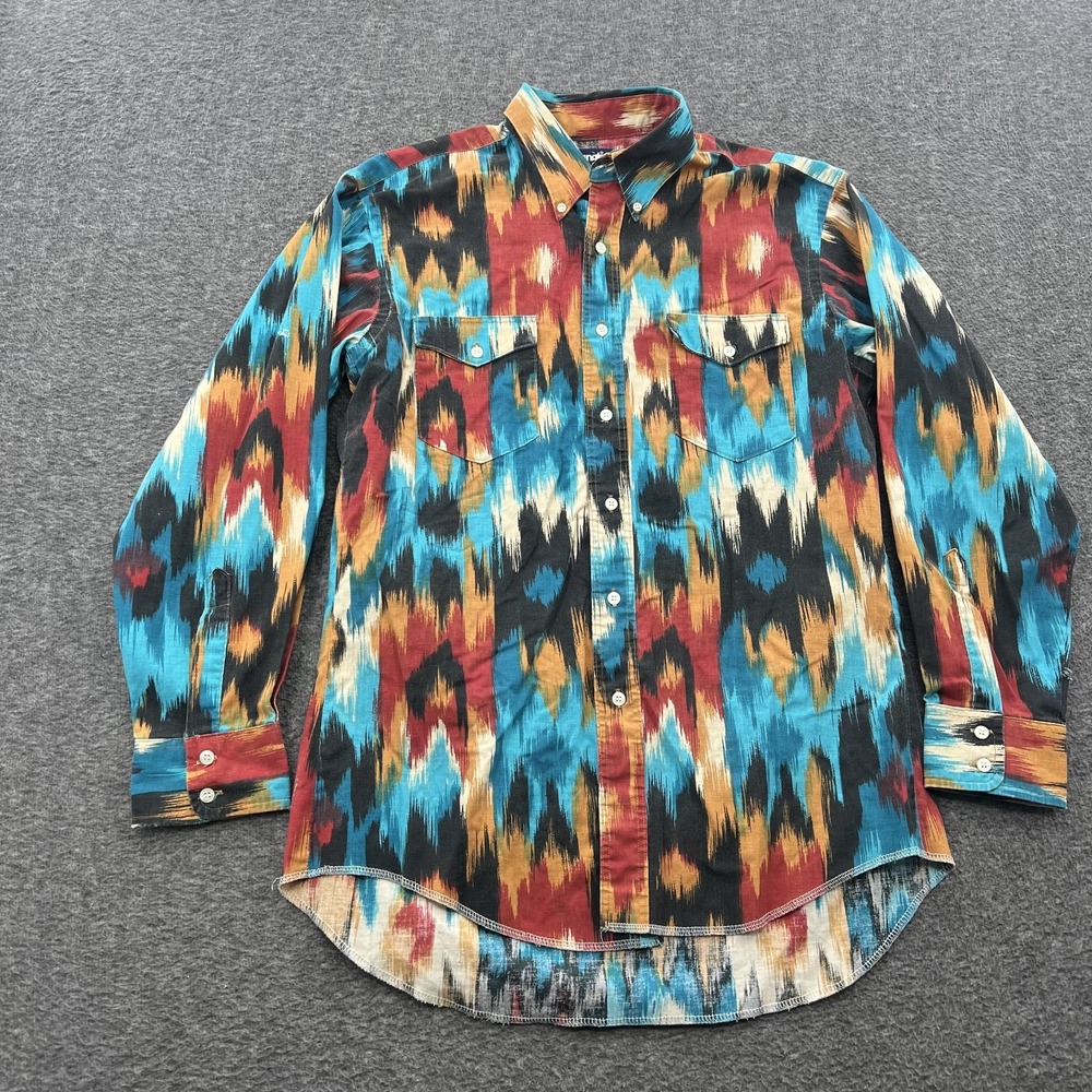 Wrangler Brushpopper Shirt Mens 16-33 Made in USA Western Tribal Native LS *FLAW